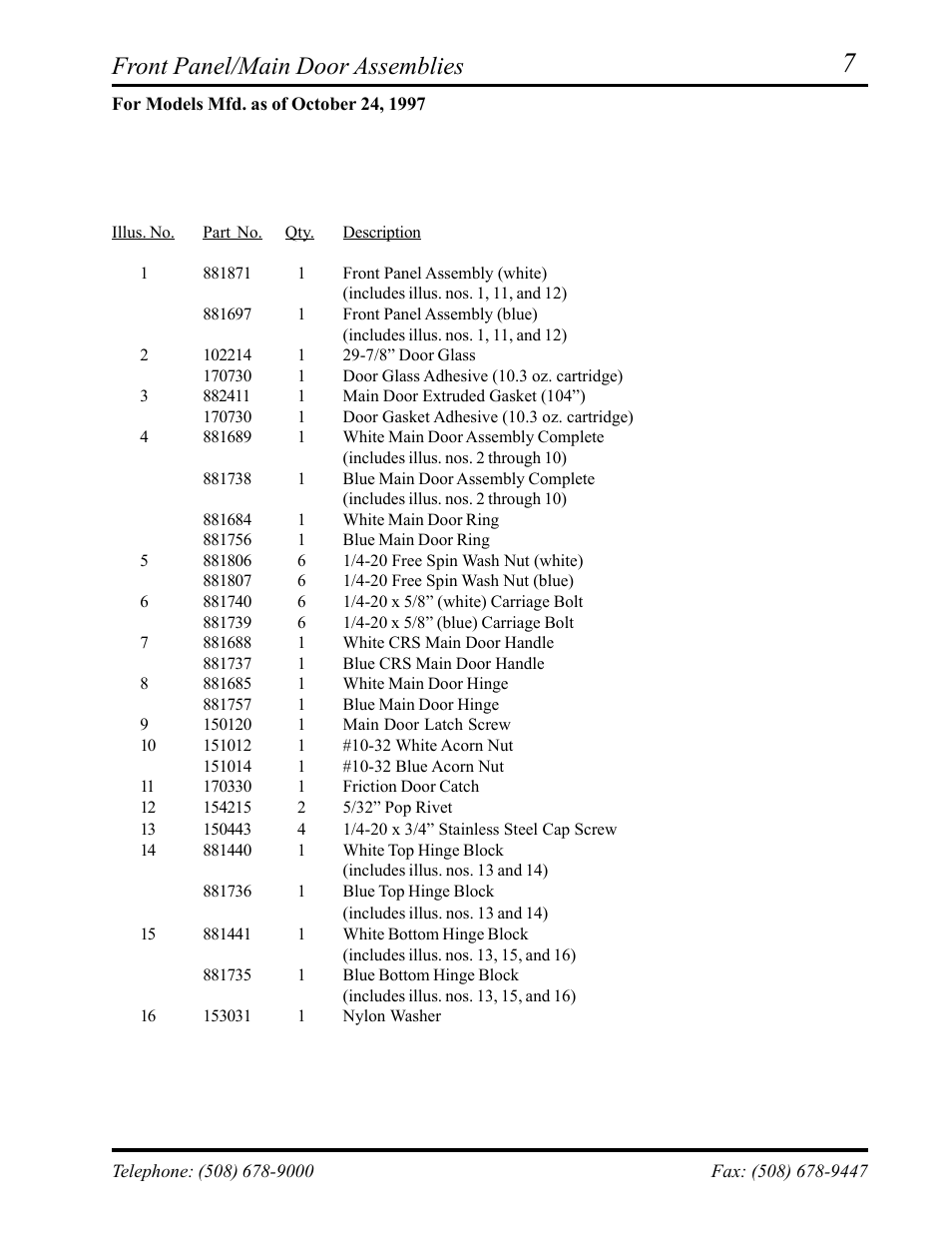 Front panel/main door assemblies | ADC ML-75 User Manual | Page 9 / 46