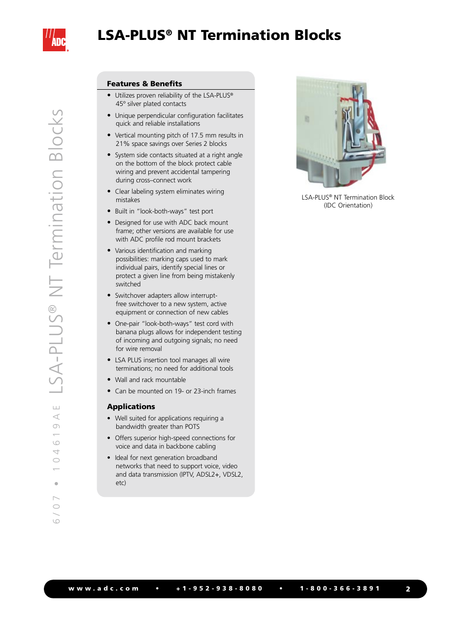 Ls a -p lu s, Nt te rm in at io n b lo ck s, Lsa-plus | Nt termination blocks | ADC LSA-PLUS NT User Manual | Page 2 / 4