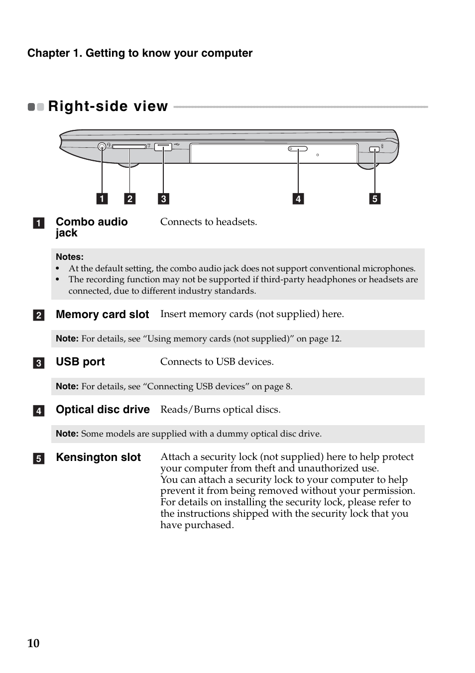 Right-side view | Lenovo G510s Touch Notebook User Manual | Page 14 / 48