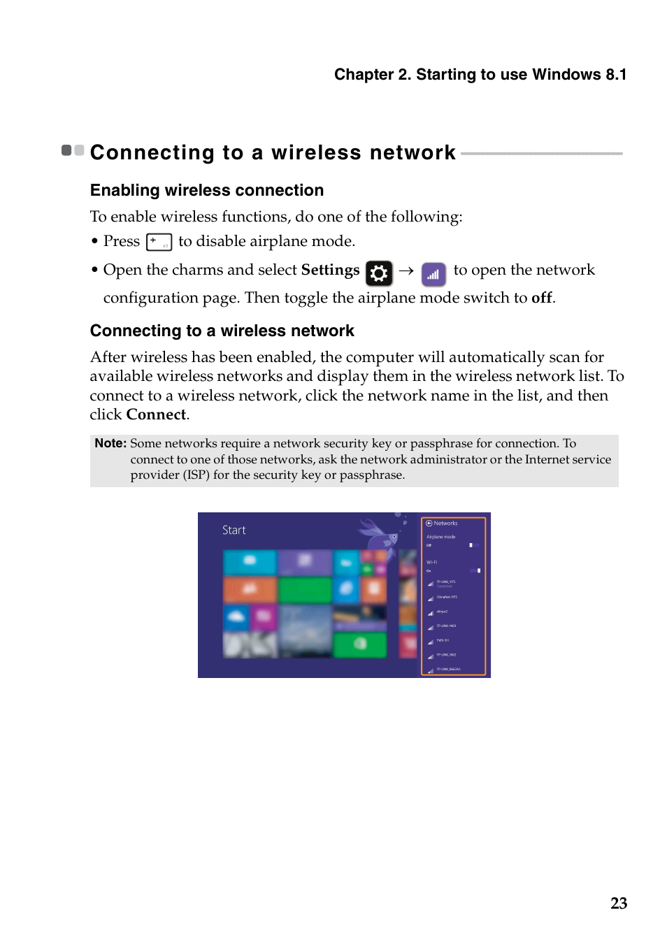 Connecting to a wireless network | Lenovo G510s Touch Notebook User Manual | Page 27 / 48