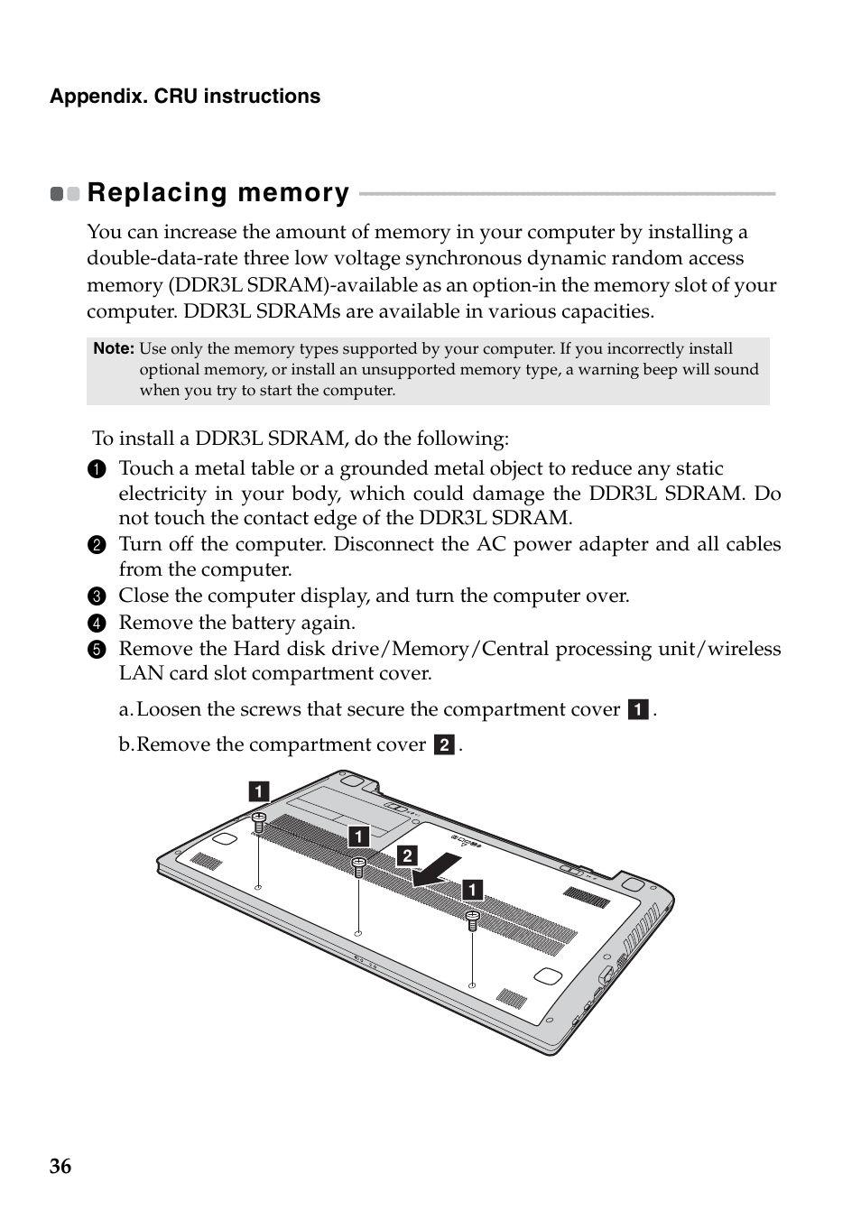 Replacing memory | Lenovo G510s Touch Notebook User Manual | Page 40 / 48