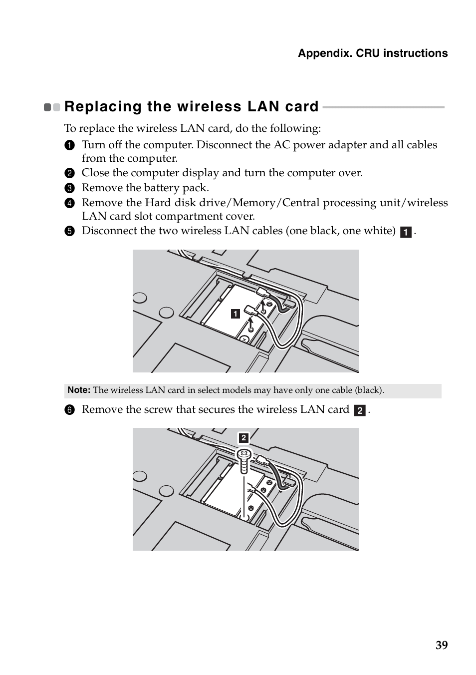 Replacing the wireless lan card | Lenovo G510s Touch Notebook User Manual | Page 43 / 48