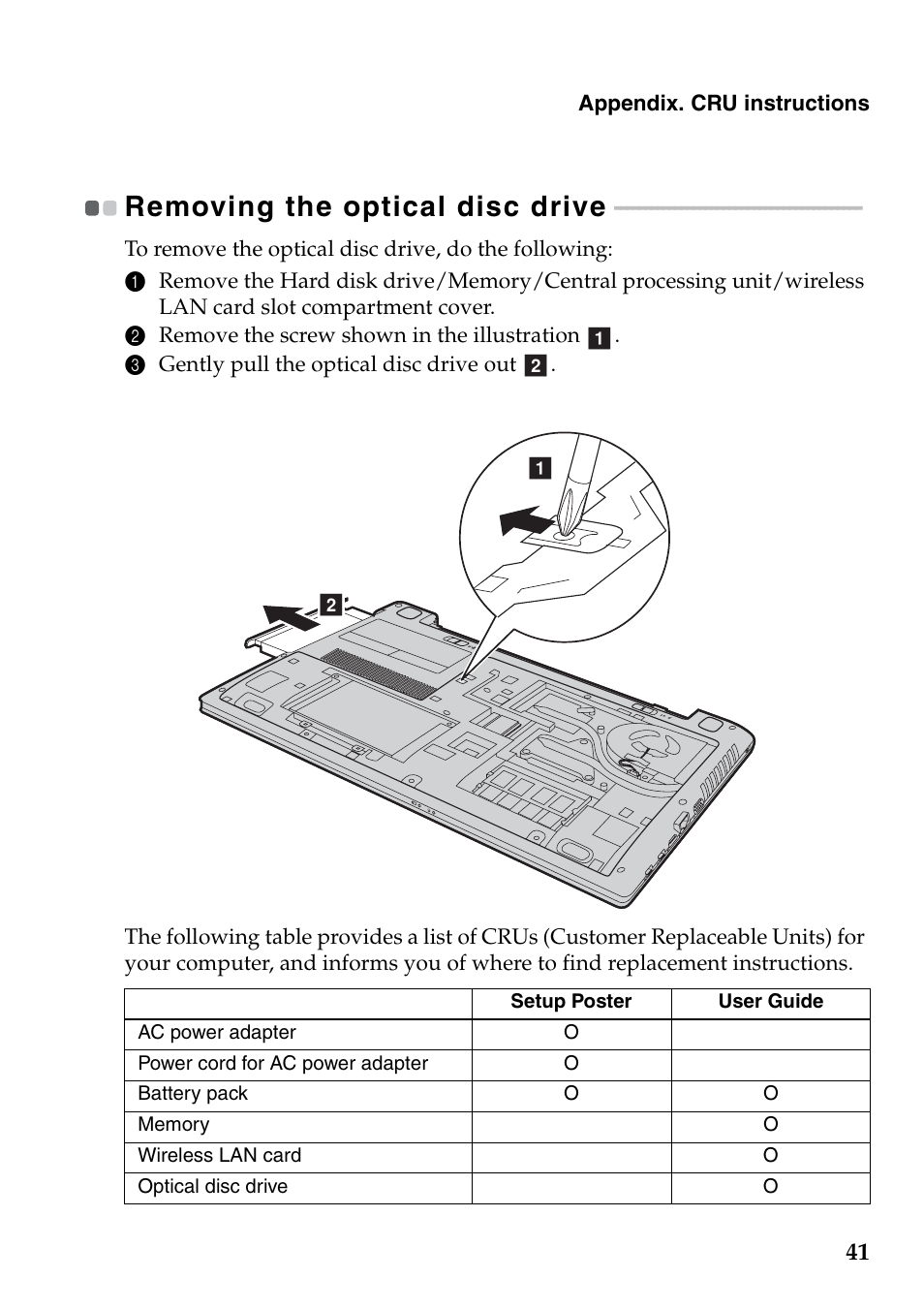 Removing the optical disc drive | Lenovo G510s Touch Notebook User Manual | Page 45 / 48