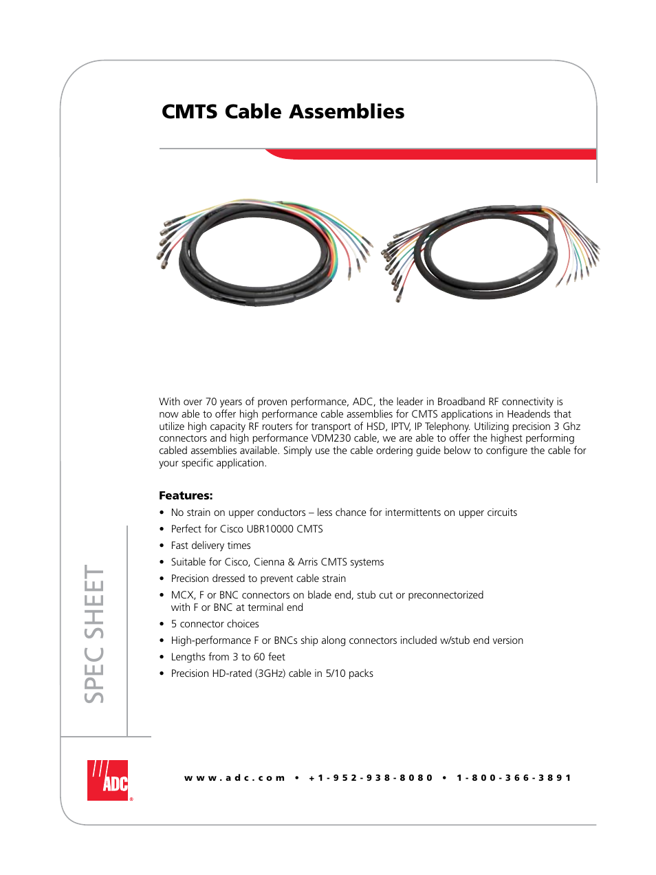 ADC Cable Assemblies CMTS User Manual | 4 pages