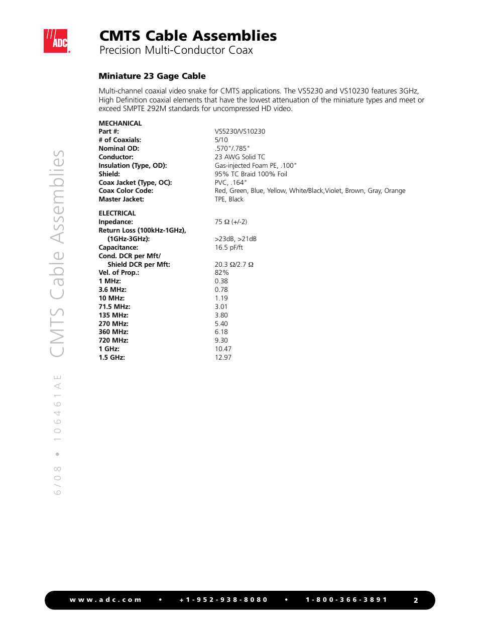 Cmts cable assemblies, Precision multi-conductor coax | ADC Cable Assemblies CMTS User Manual | Page 2 / 4