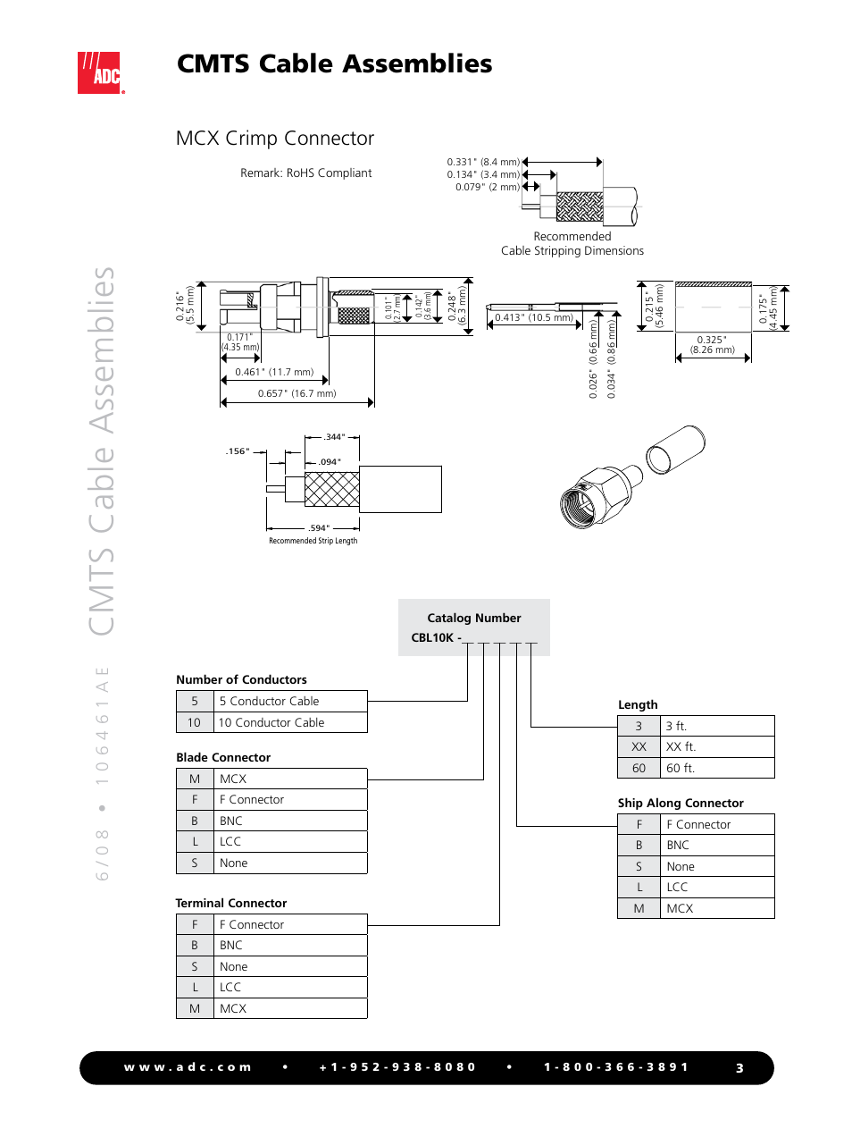 Cmts cable assemblies, Mcx crimp connector | ADC Cable Assemblies CMTS User Manual | Page 3 / 4