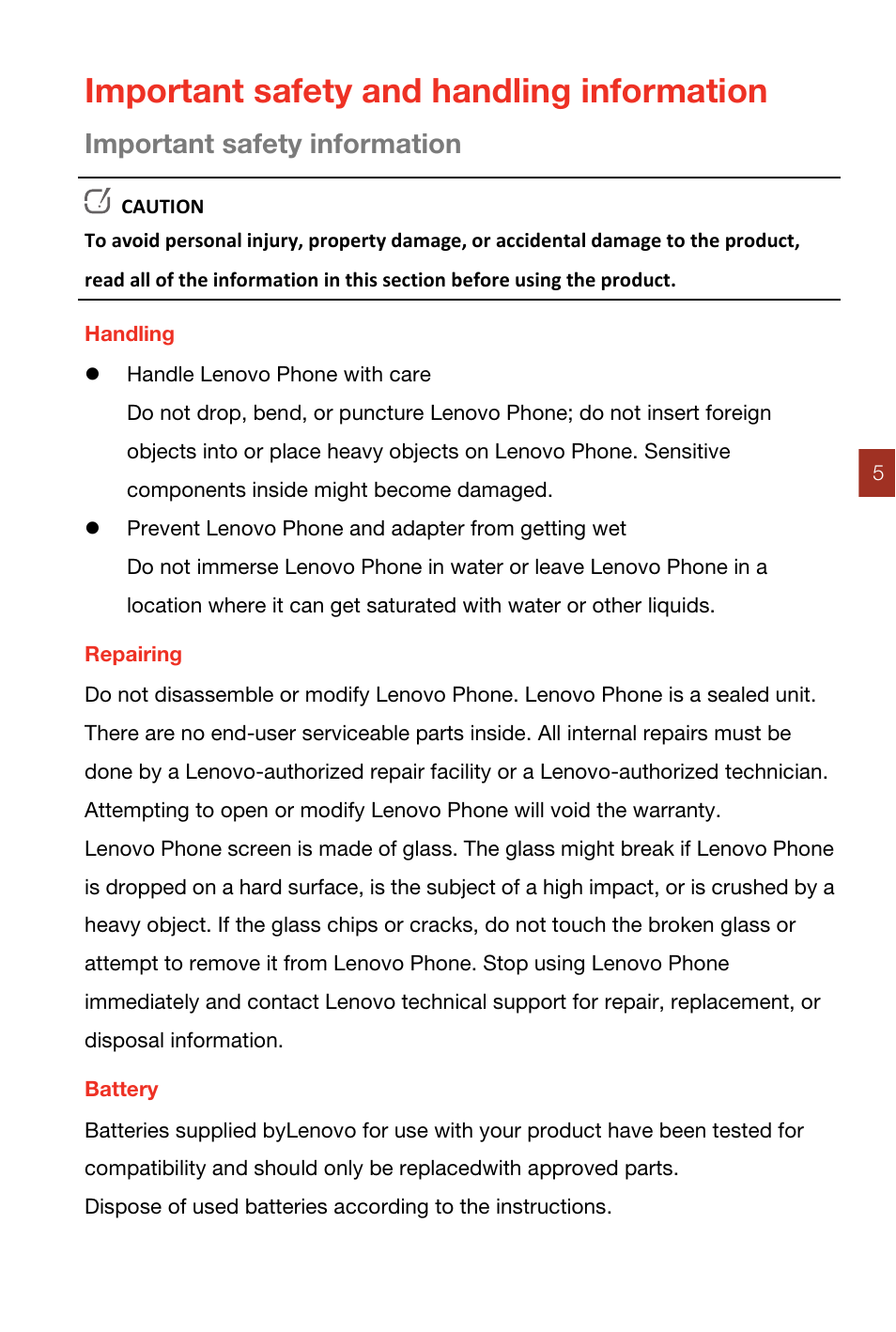 Important safety and handling information, Important safety information | Lenovo K920 Smartphone User Manual | Page 9 / 46