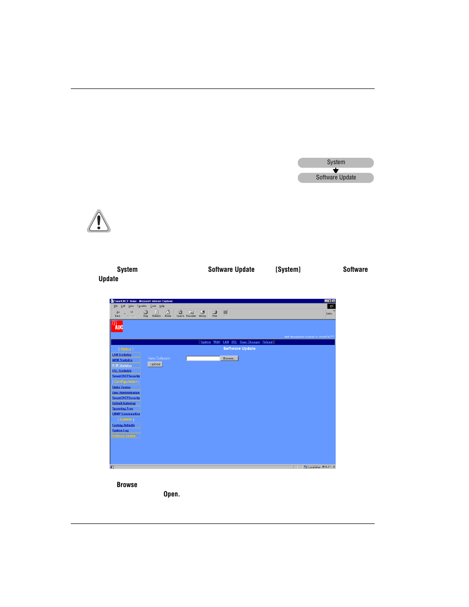 Manage software and configuration, Update system software, Anage | Oftware, Onfiguration | ADC MM701G User Manual | Page 104 / 168