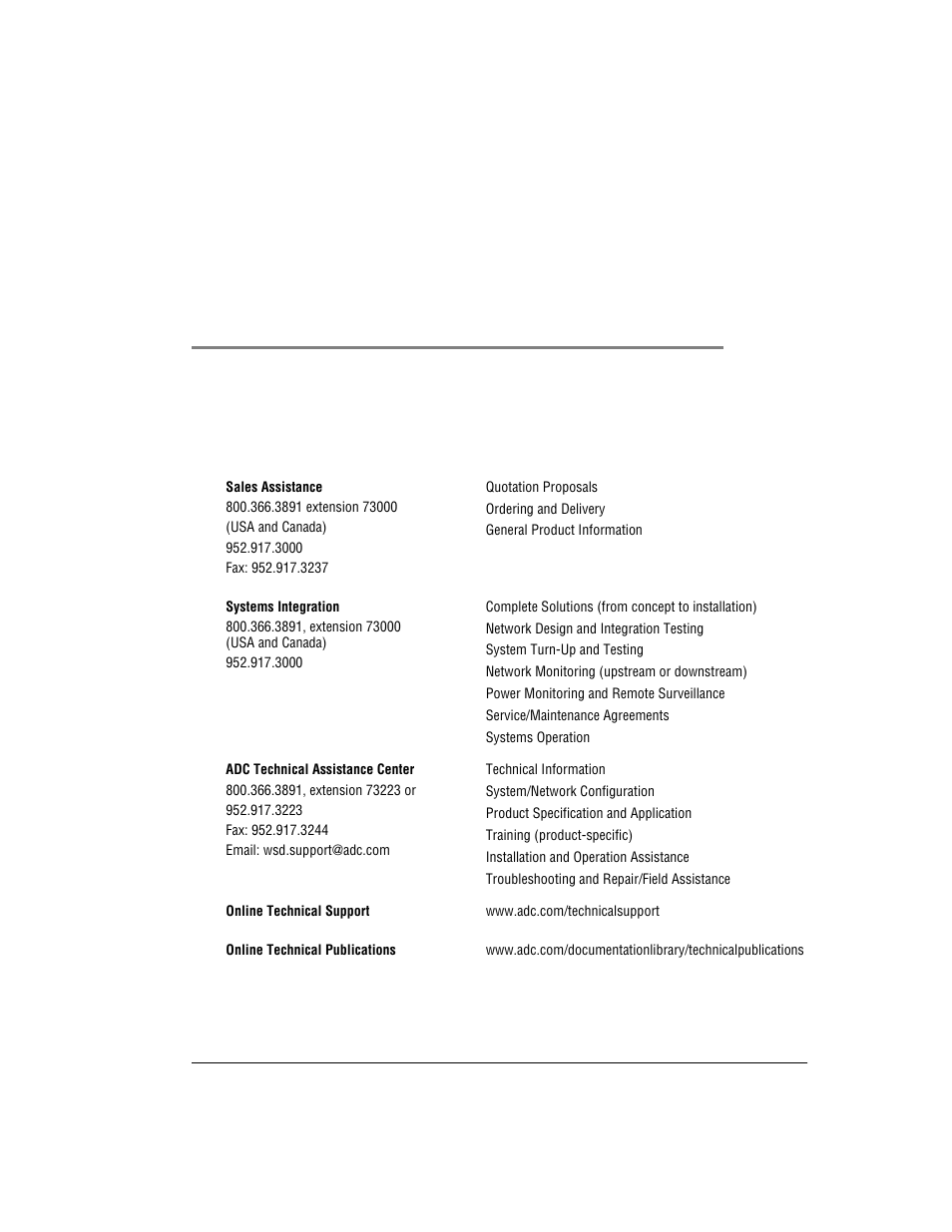 Contacting adc, Appendix c: contacting adc, Appendix c on | Ontacting | ADC MM701G User Manual | Page 155 / 168