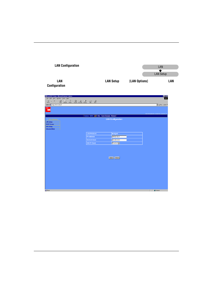 Configure the lan, Onfigure | ADC MM701G User Manual | Page 22 / 168