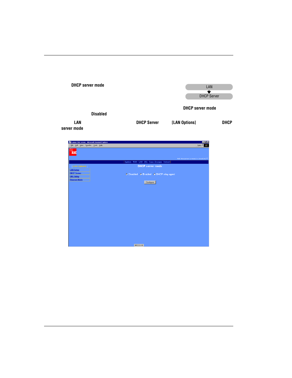Configure dhcp server mode, Dhcp s, Onfigure | Erver | ADC MM701G User Manual | Page 26 / 168