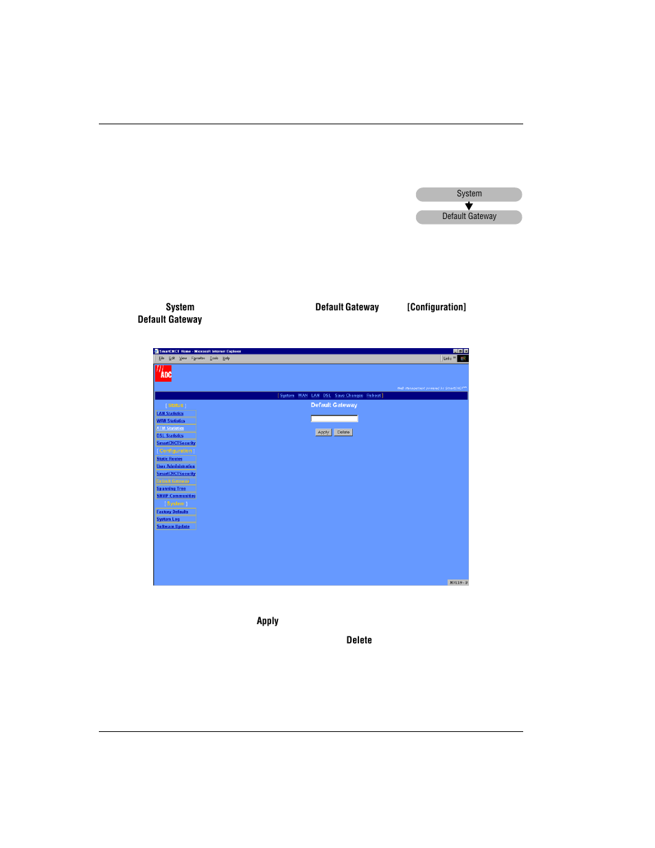 Add a default gateway, Efault, Ateway | ADC MM701G User Manual | Page 52 / 168