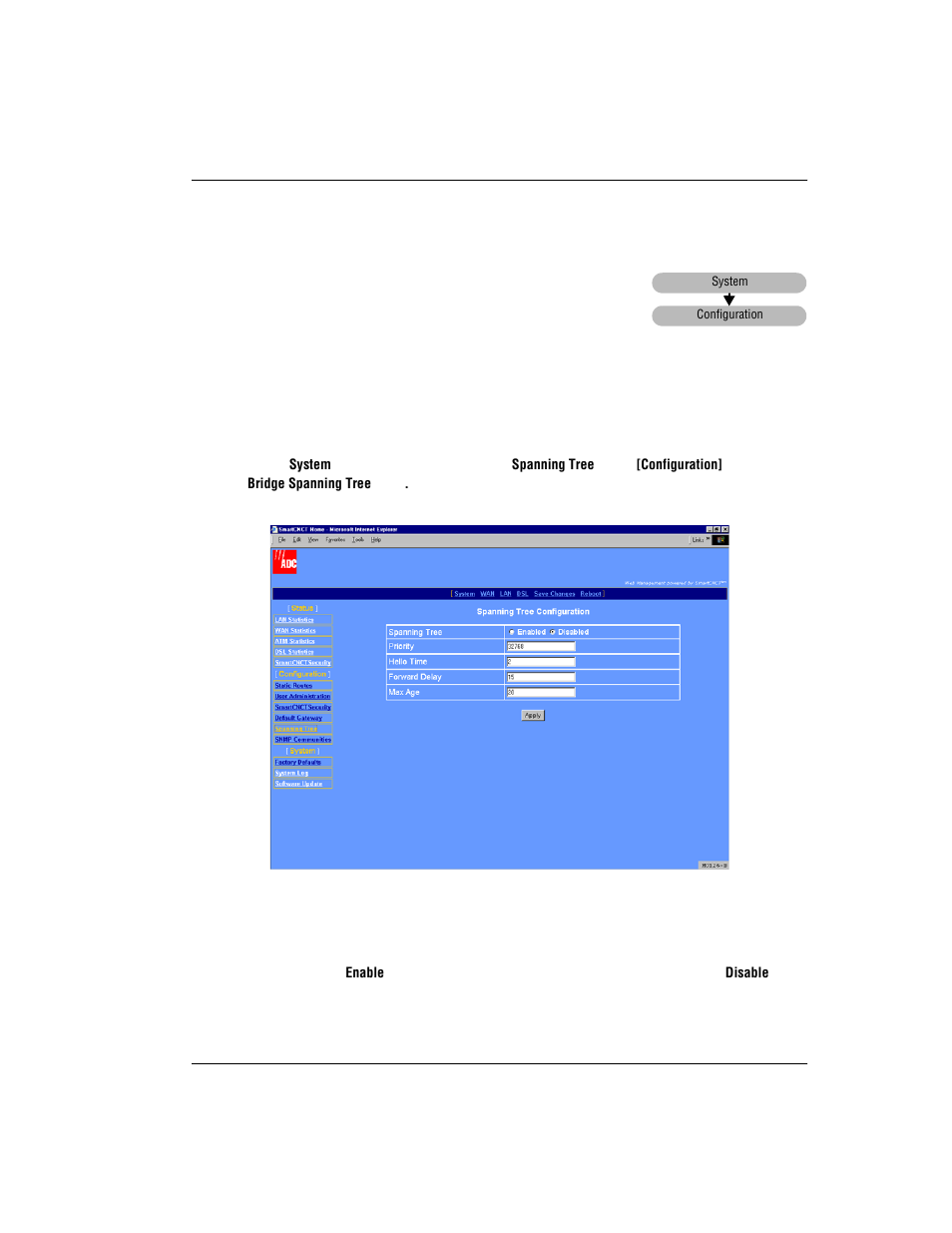 Change spanning tree setting, Change spanning tree, Hange | Panning, Etting | ADC MM701G User Manual | Page 59 / 168
