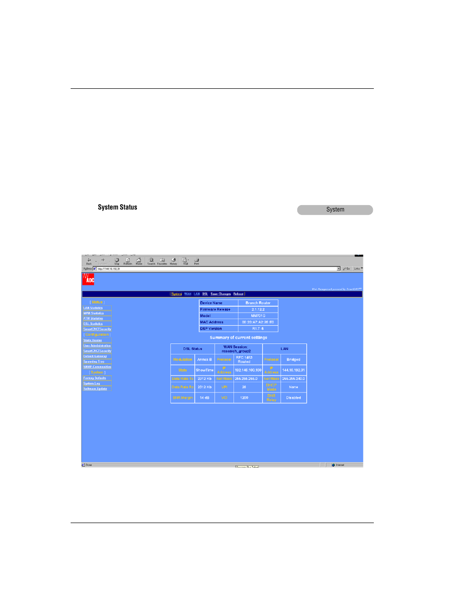 View system status, View modem status, Ystem | Tatus | ADC MM701G User Manual | Page 90 / 168