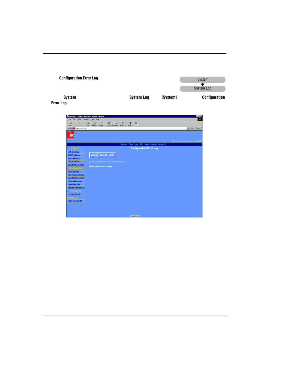 View system log | ADC MM701G User Manual | Page 92 / 168