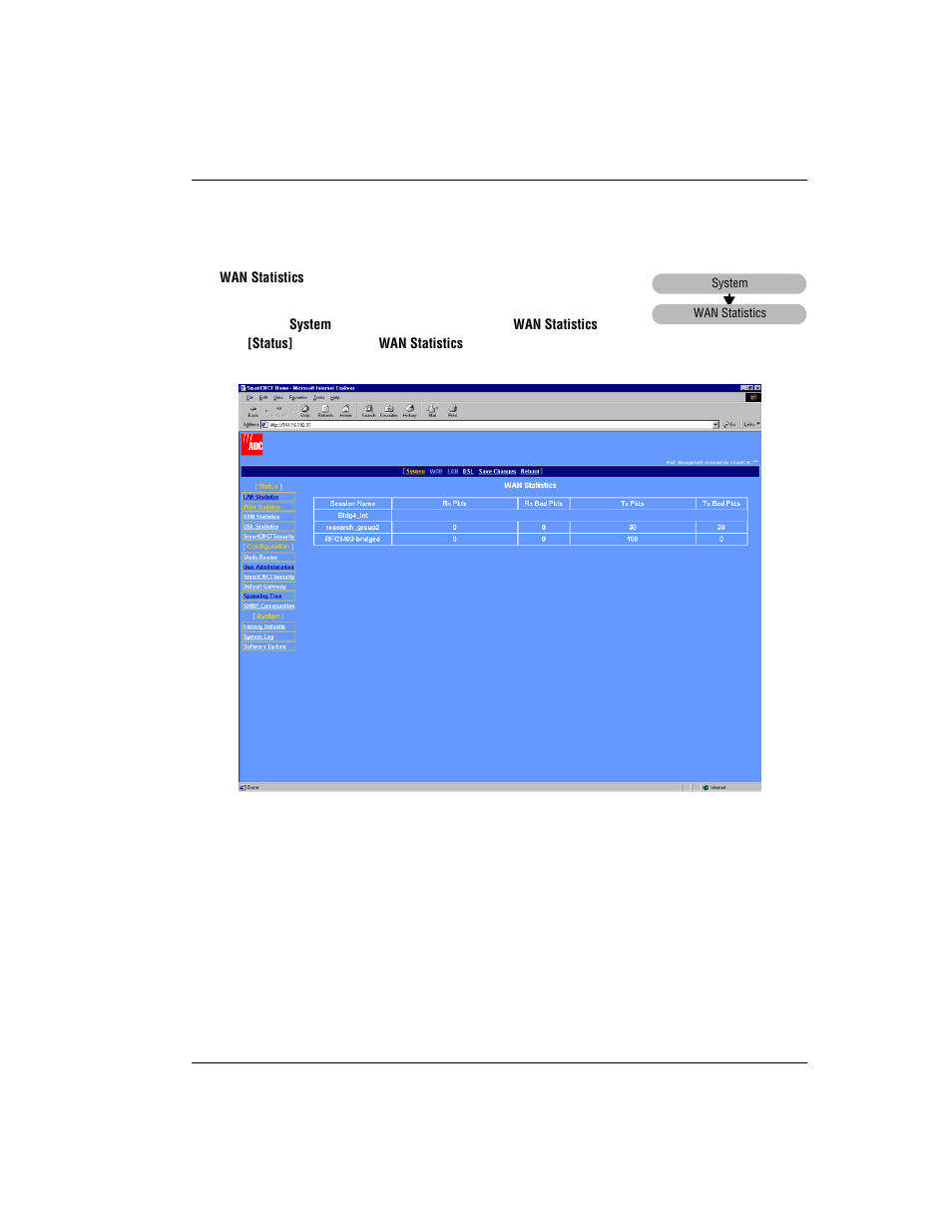 View wan statistics, Wan s, Tatistics | ADC MM701G User Manual | Page 93 / 168