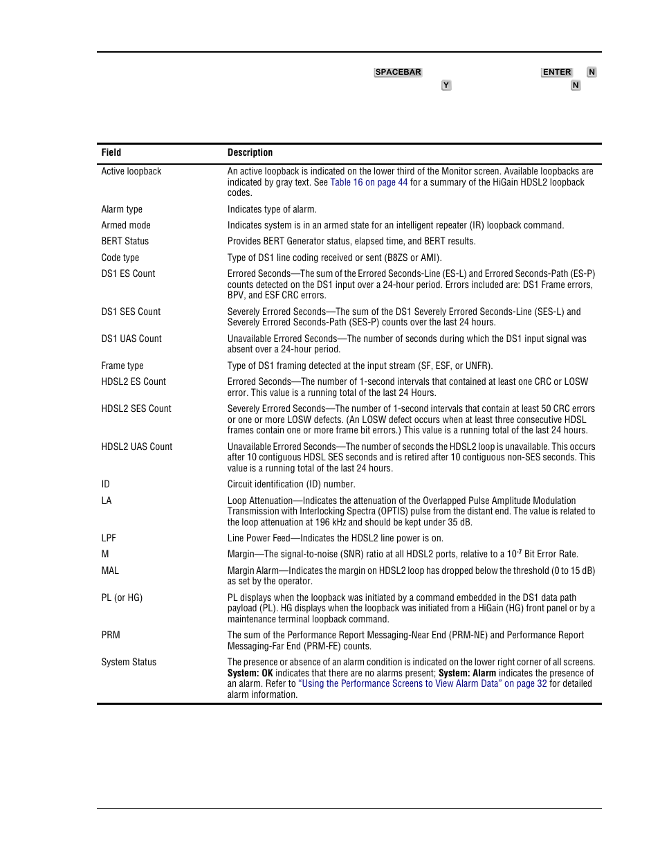 Monitor screen descriptions, Table 8 | ADC H2TU-C-231 User Manual | Page 33 / 74