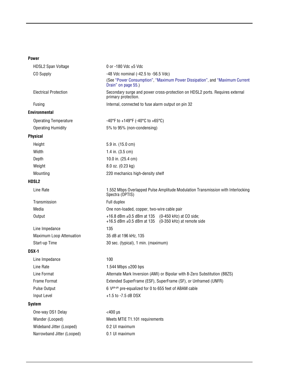 Appendix a - specifications, A - s, Ppendix | Pecifications | ADC H2TU-C-231 User Manual | Page 62 / 74