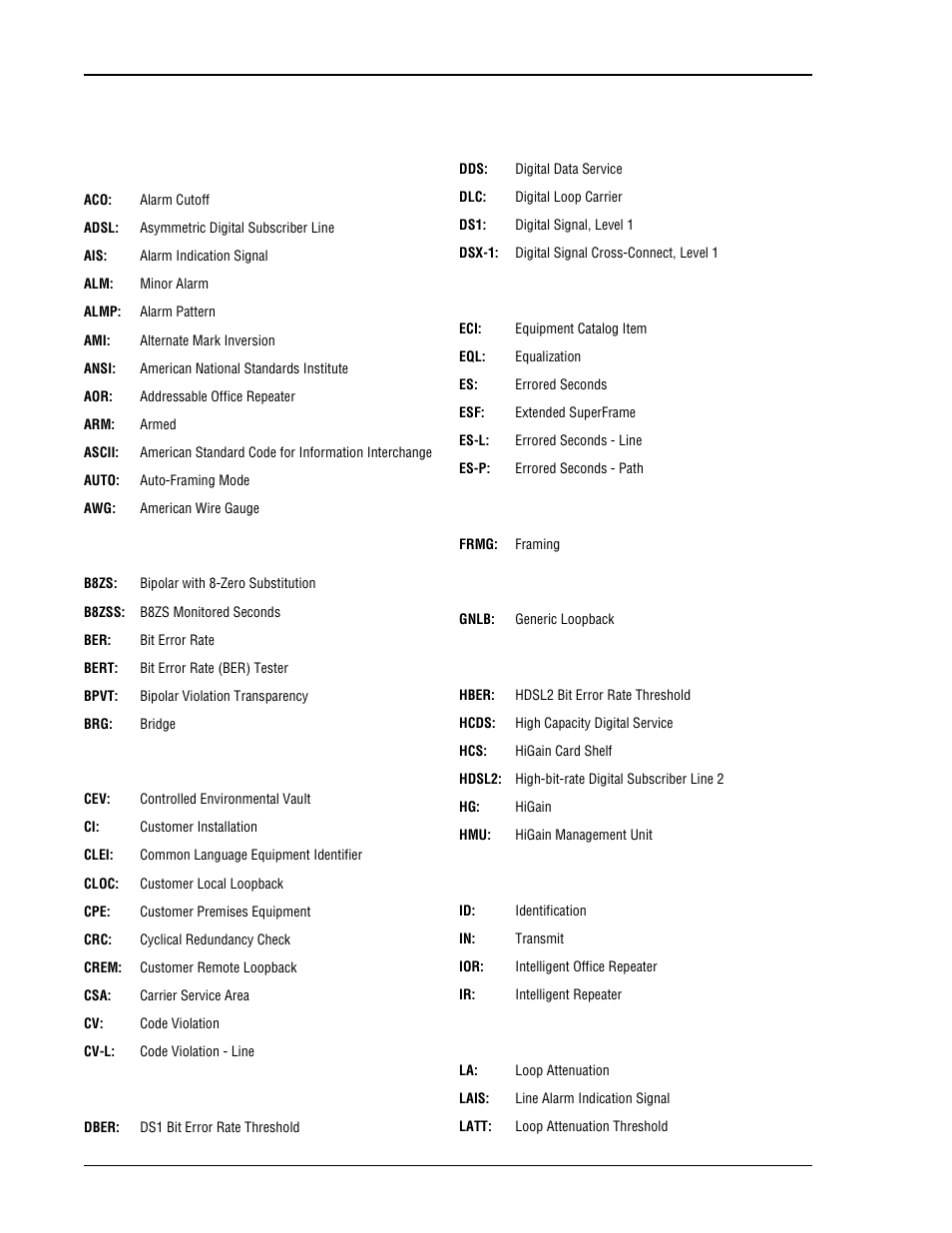 Appendix e - abbreviations, E - a, Ppendix | Bbreviations | ADC H2TU-C-231 User Manual | Page 70 / 74