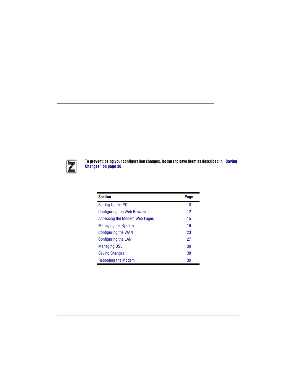 Managing the modem using a web browser, Chapter 3: managing the modem using a web browser, Anaging the | Odem, Sing a, Rowser | ADC Modem MM701G User Manual | Page 15 / 108