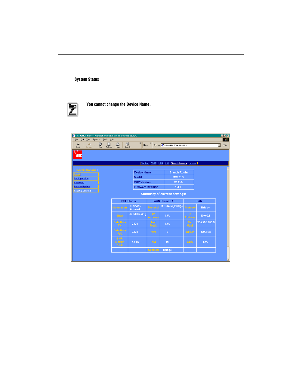 View modem status | ADC Modem MM701G User Manual | Page 23 / 108