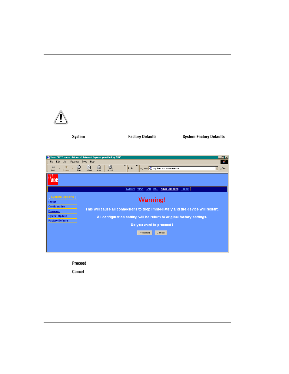 Set to factory defaults | ADC Modem MM701G User Manual | Page 28 / 108