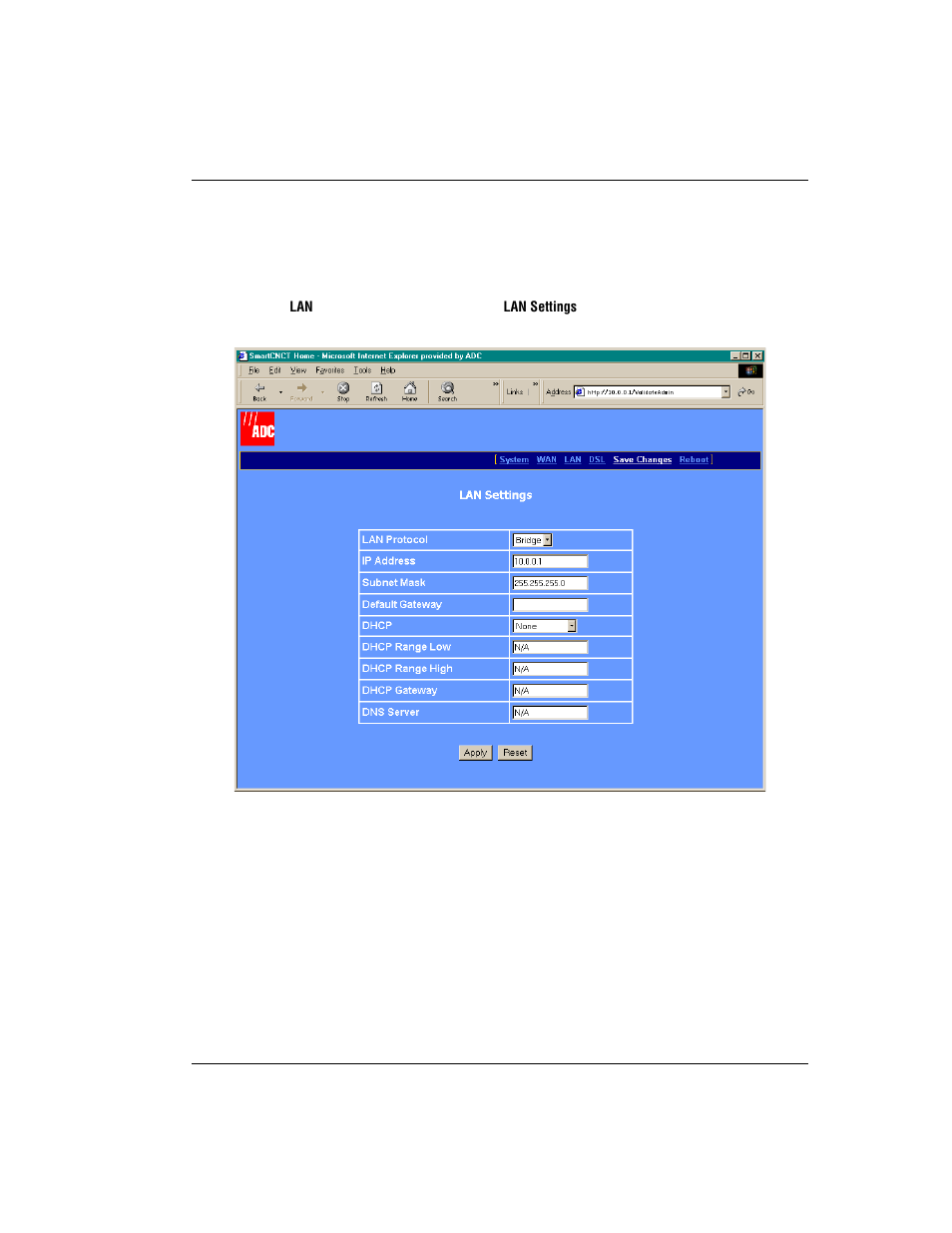 Configuring the lan, Onfiguring the | ADC Modem MM701G User Manual | Page 33 / 108