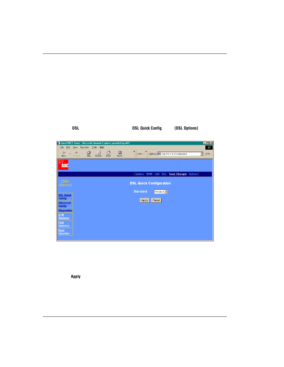 Managing dsl, Dsl quick configuration, Anaging | ADC Modem MM701G User Manual | Page 36 / 108