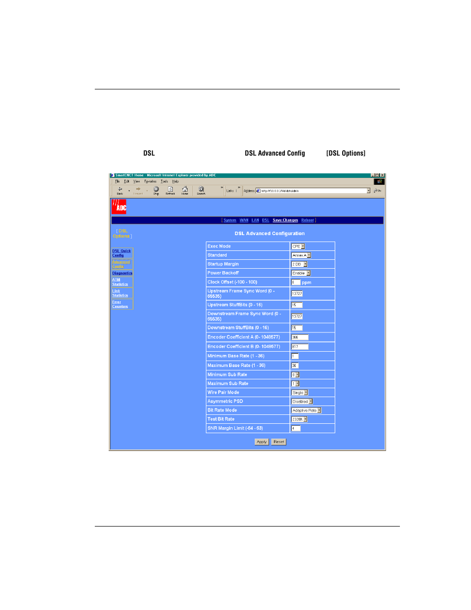 Dsl advanced configuration | ADC Modem MM701G User Manual | Page 37 / 108