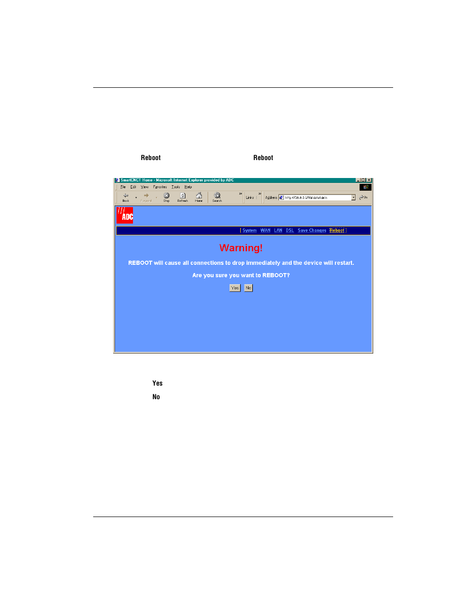 Rebooting the modem, Rebooting the modem” on, Ebooting the | Odem | ADC Modem MM701G User Manual | Page 45 / 108