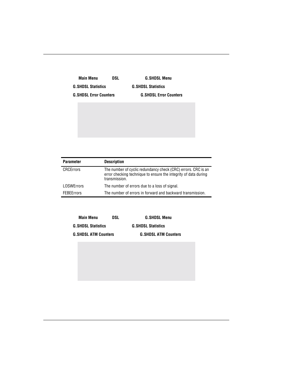 Viewing error counters, Viewing atm counters | ADC Modem MM701G User Manual | Page 62 / 108
