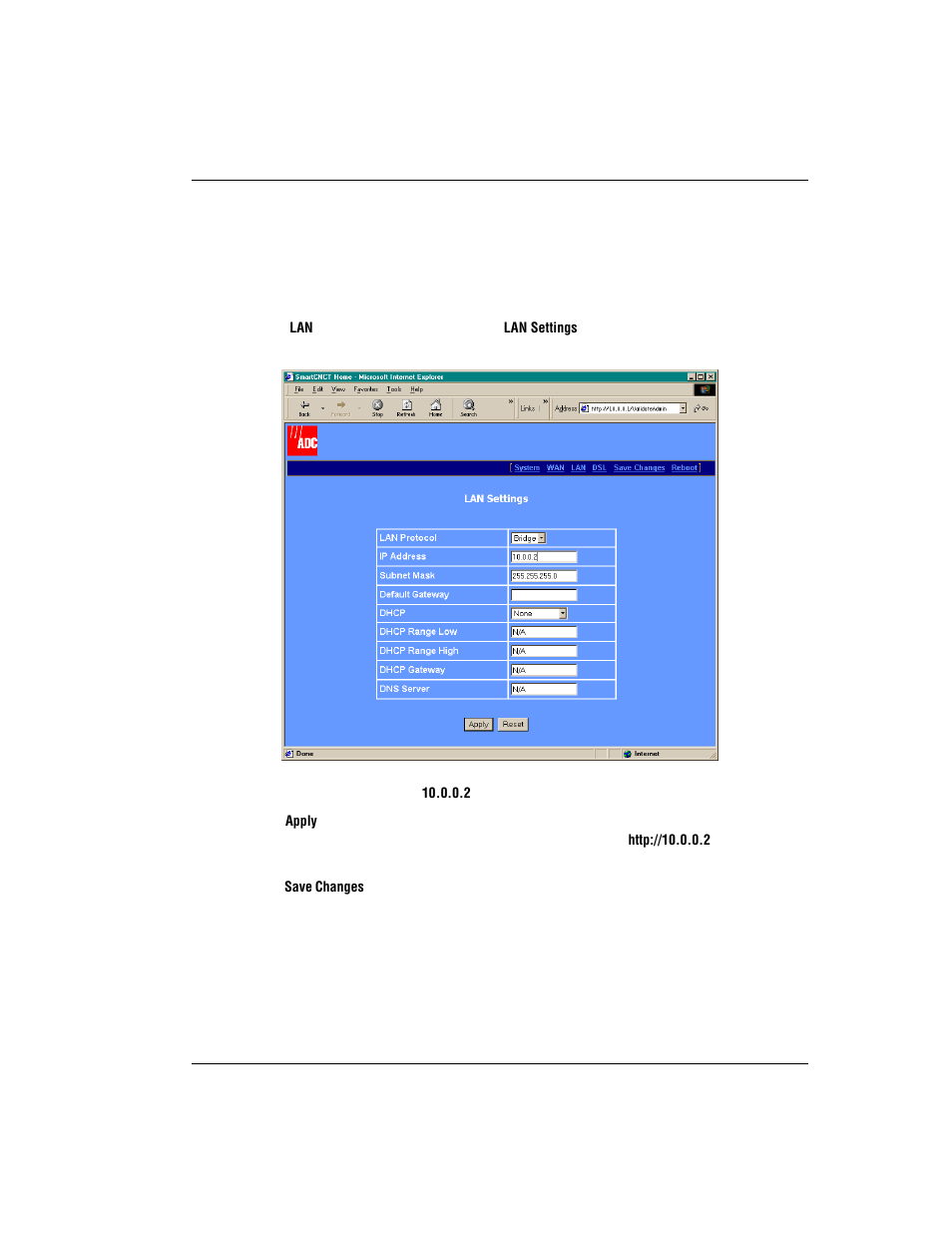 Change the lan ip address | ADC Modem MM701G User Manual | Page 73 / 108