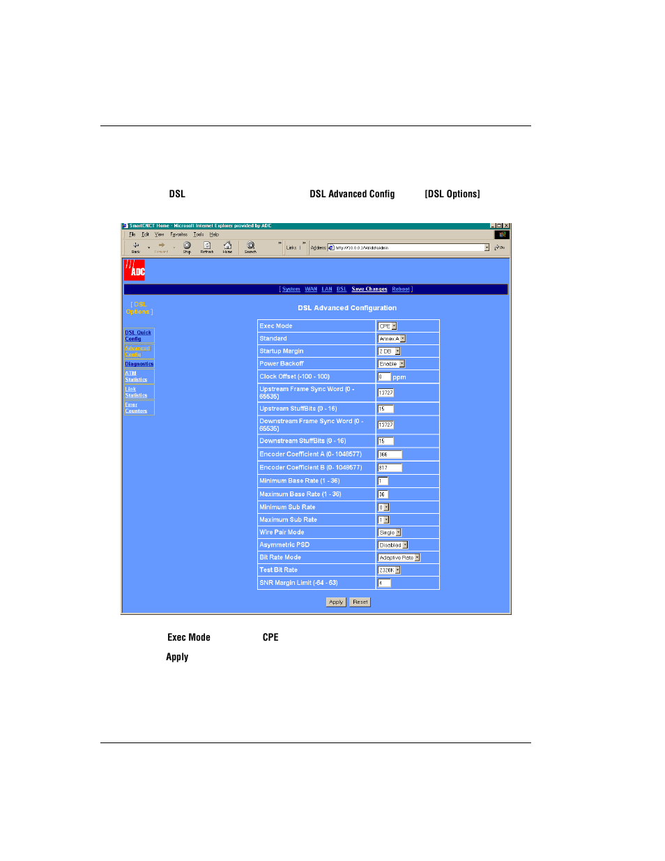 Configuring the cpe modem, Cpe m, Onfiguring the | Odem | ADC Modem MM701G User Manual | Page 74 / 108