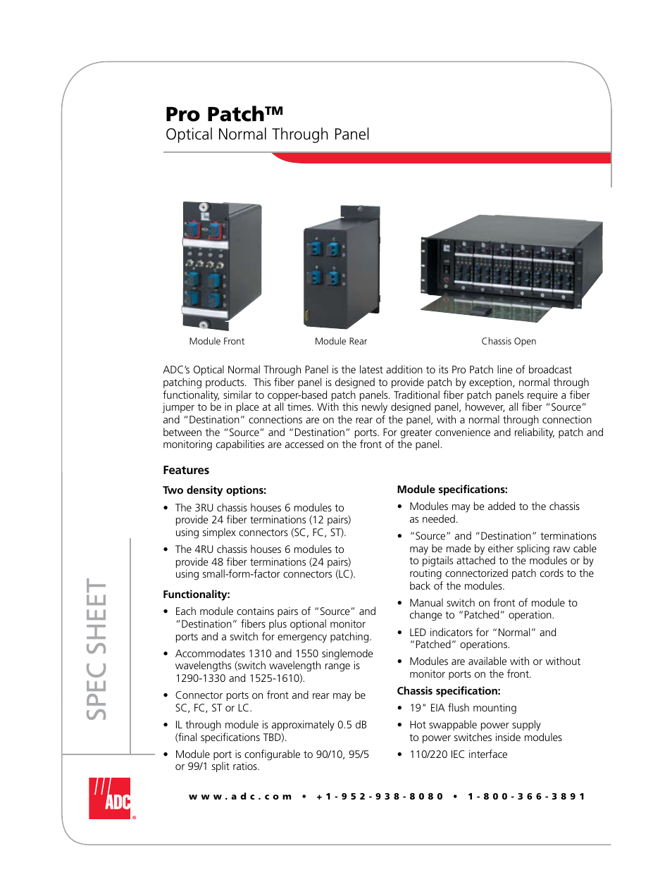 ADC Optical Normal Through Panel Pro Patch User Manual | 4 pages