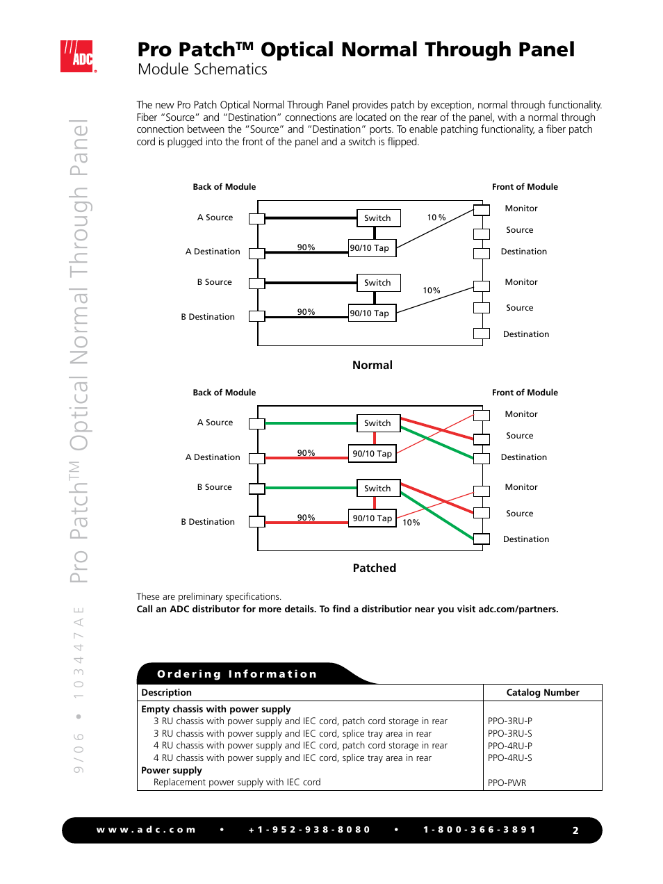 Pr o p at ch, Pro patch, Optical normal through panel | ADC Optical Normal Through Panel Pro Patch User Manual | Page 2 / 4