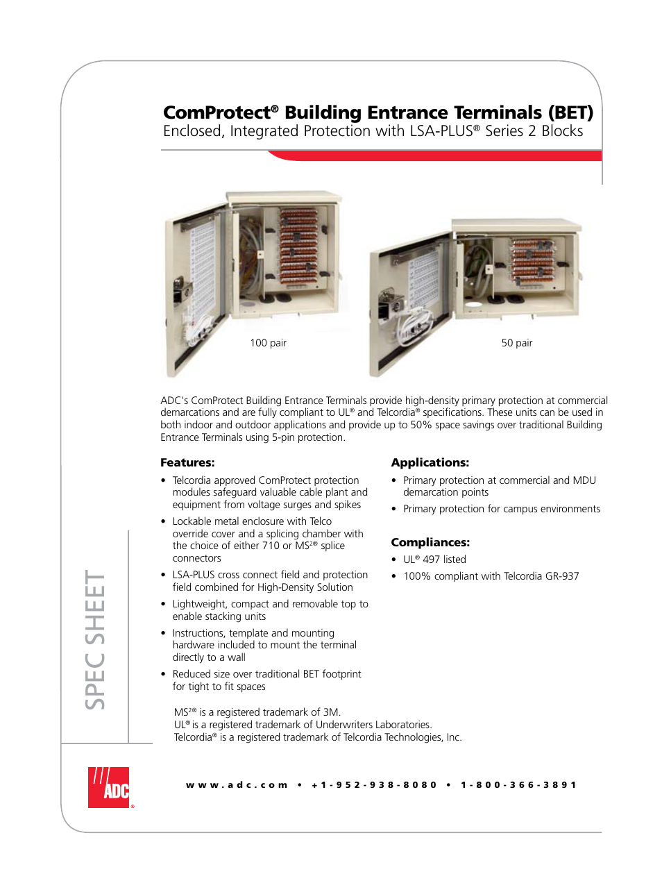 ADC ComProtect Building Entrance Terminals (BET) User Manual | 4 pages