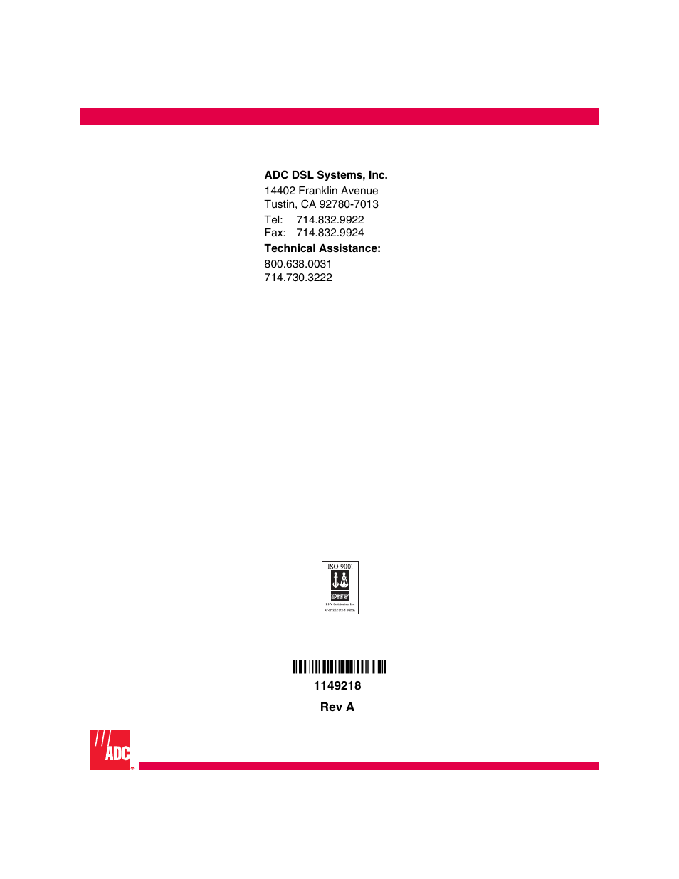 ADC 400F User Manual | Page 114 / 114