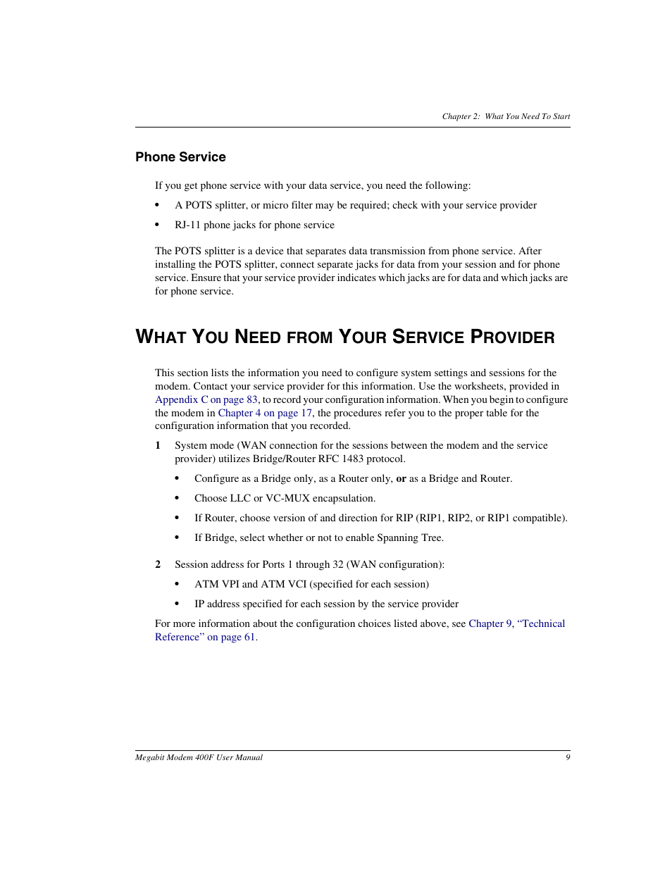 Phone service, What you need from your service provider, What you | Eed from, Ervice, Rovider | ADC 400F User Manual | Page 17 / 114