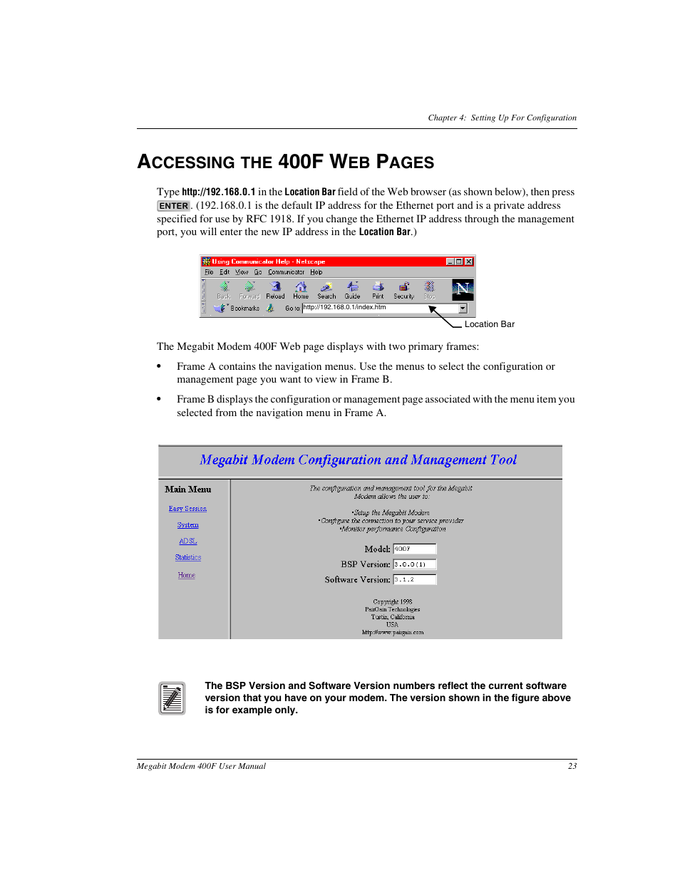 400f w, Ccessing the, Ages | ADC 400F User Manual | Page 31 / 114