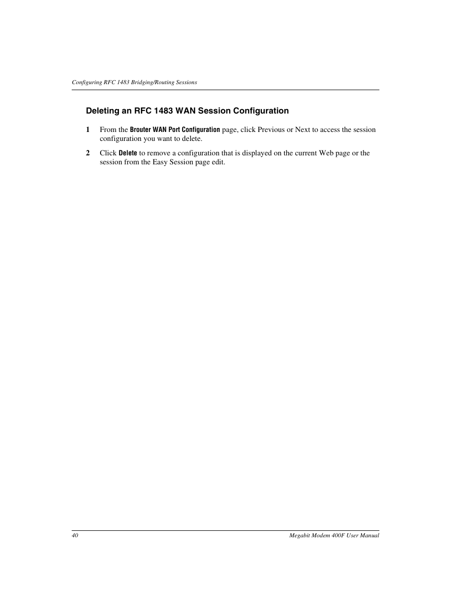 Deleting an rfc 1483 wan session configuration | ADC 400F User Manual | Page 48 / 114