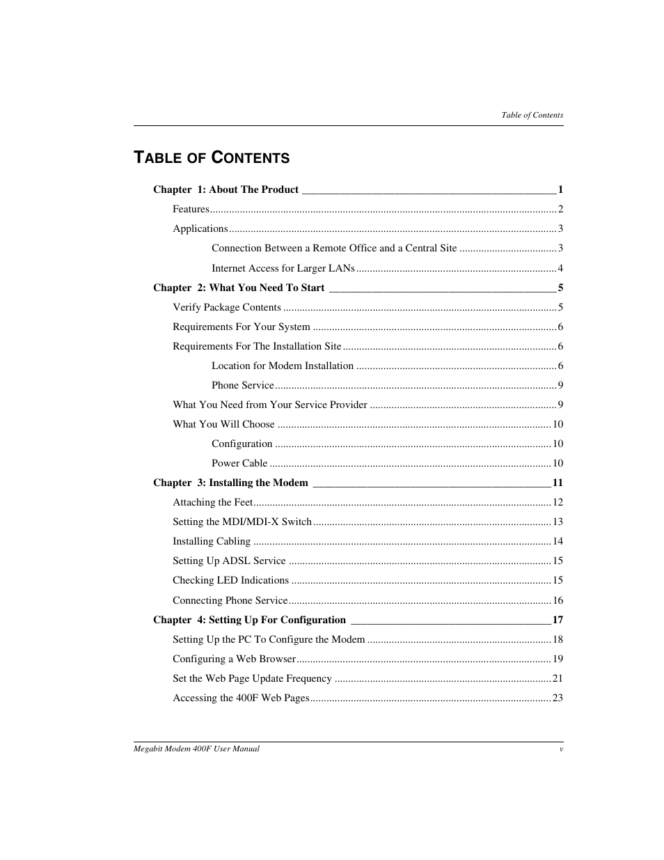 Able of, Ontents | ADC 400F User Manual | Page 5 / 114