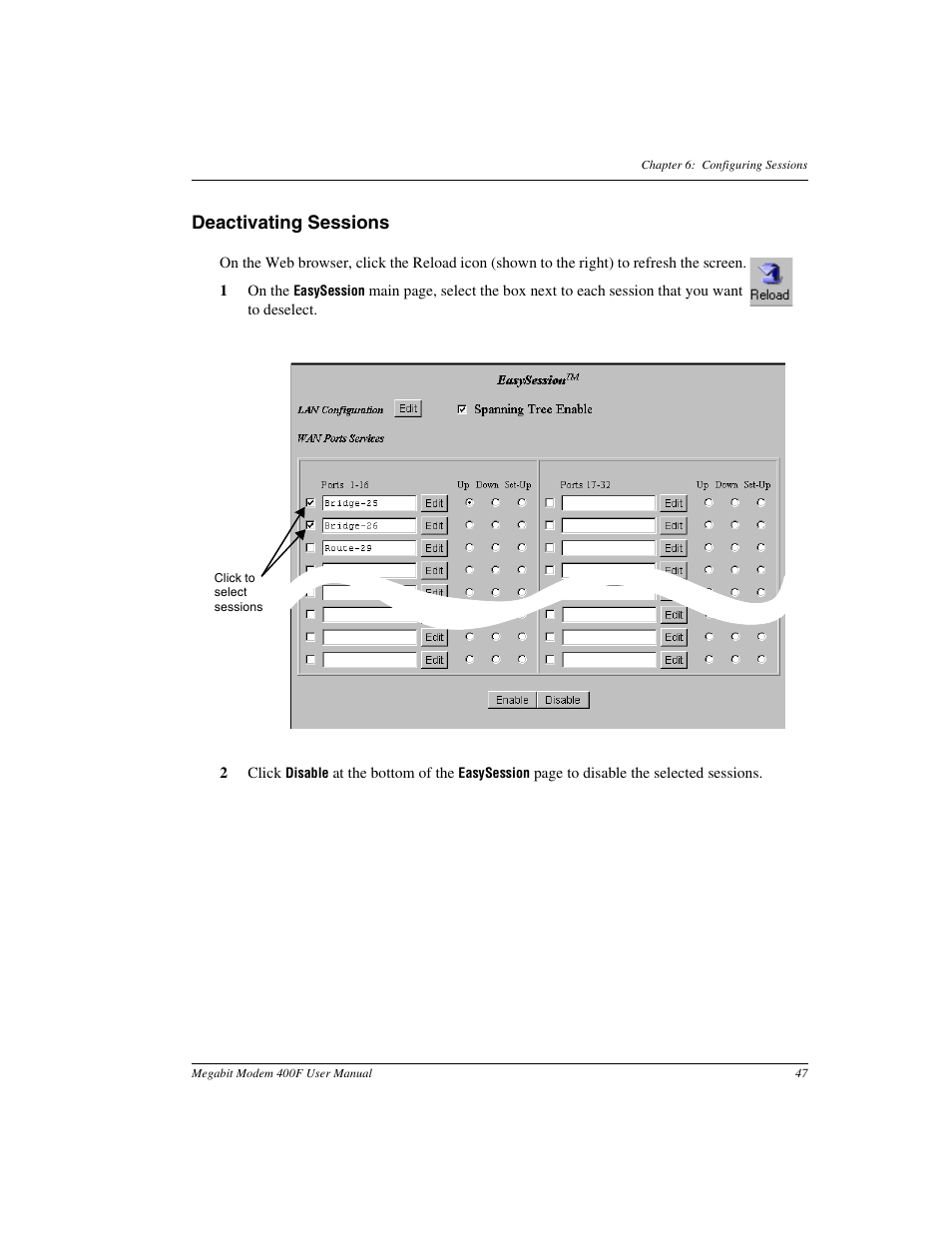 Deactivating sessions | ADC 400F User Manual | Page 55 / 114