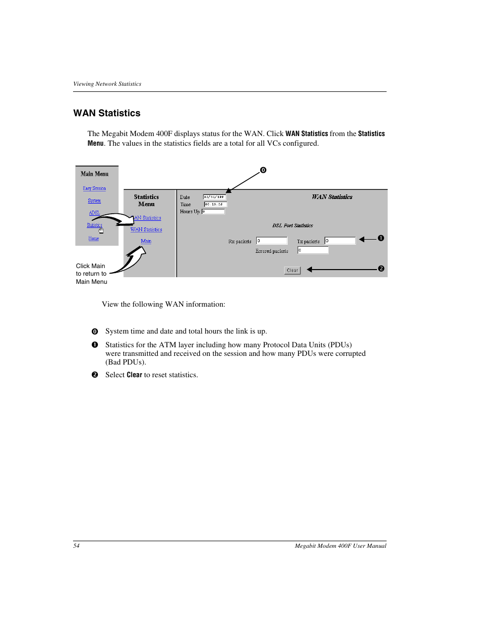 Wan statistics | ADC 400F User Manual | Page 62 / 114