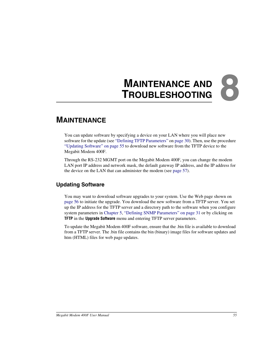 Maintenanceand troubleshooting, Maintenance, Updating software | Chapter 8: maintenance and troubleshooting, Aintenance and, Roubleshooting | ADC 400F User Manual | Page 63 / 114