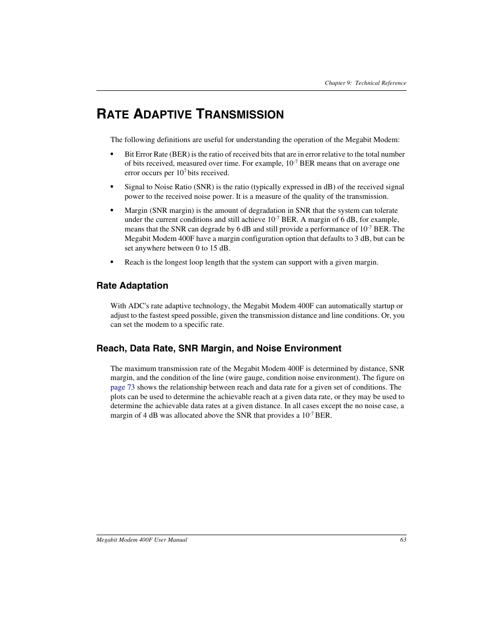 Rate adaptive transmission, Rate adaptation, Daptive | Ransmission | ADC 400F User Manual | Page 71 / 114