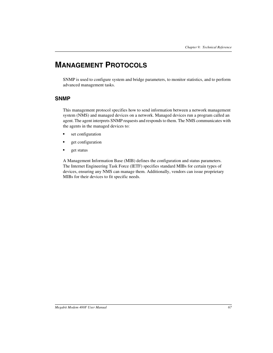 Management protocols, Snmp, Anagement | Rotocols | ADC 400F User Manual | Page 75 / 114