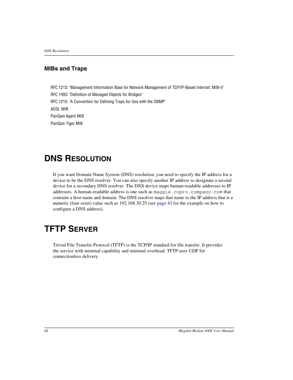 Mibs and traps, Dns resolution, Tftp server | Dns r, Tftp s, Esolution, Erver | ADC 400F User Manual | Page 76 / 114