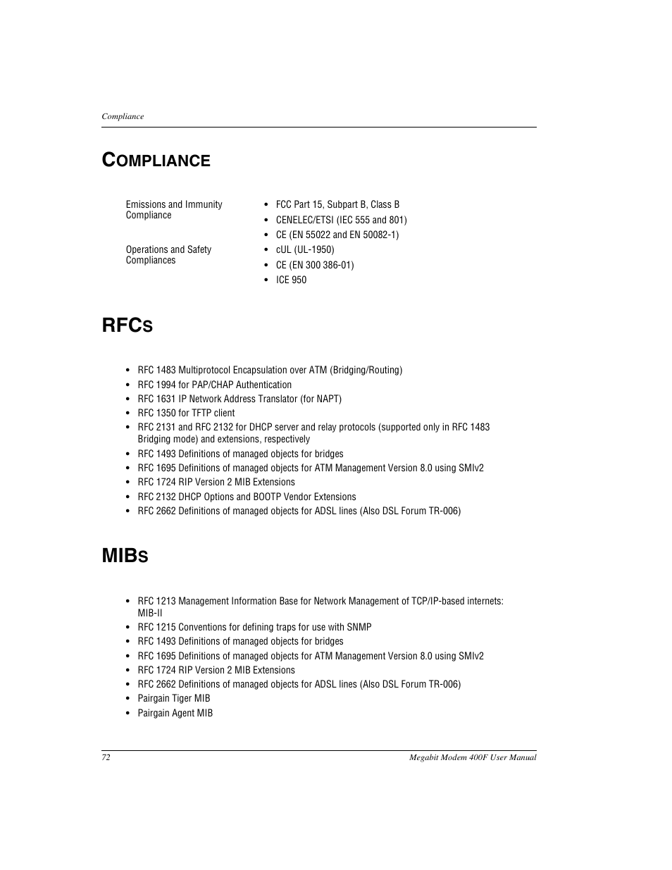 Compliance, Rfcs, Mibs | Ompliance | ADC 400F User Manual | Page 80 / 114