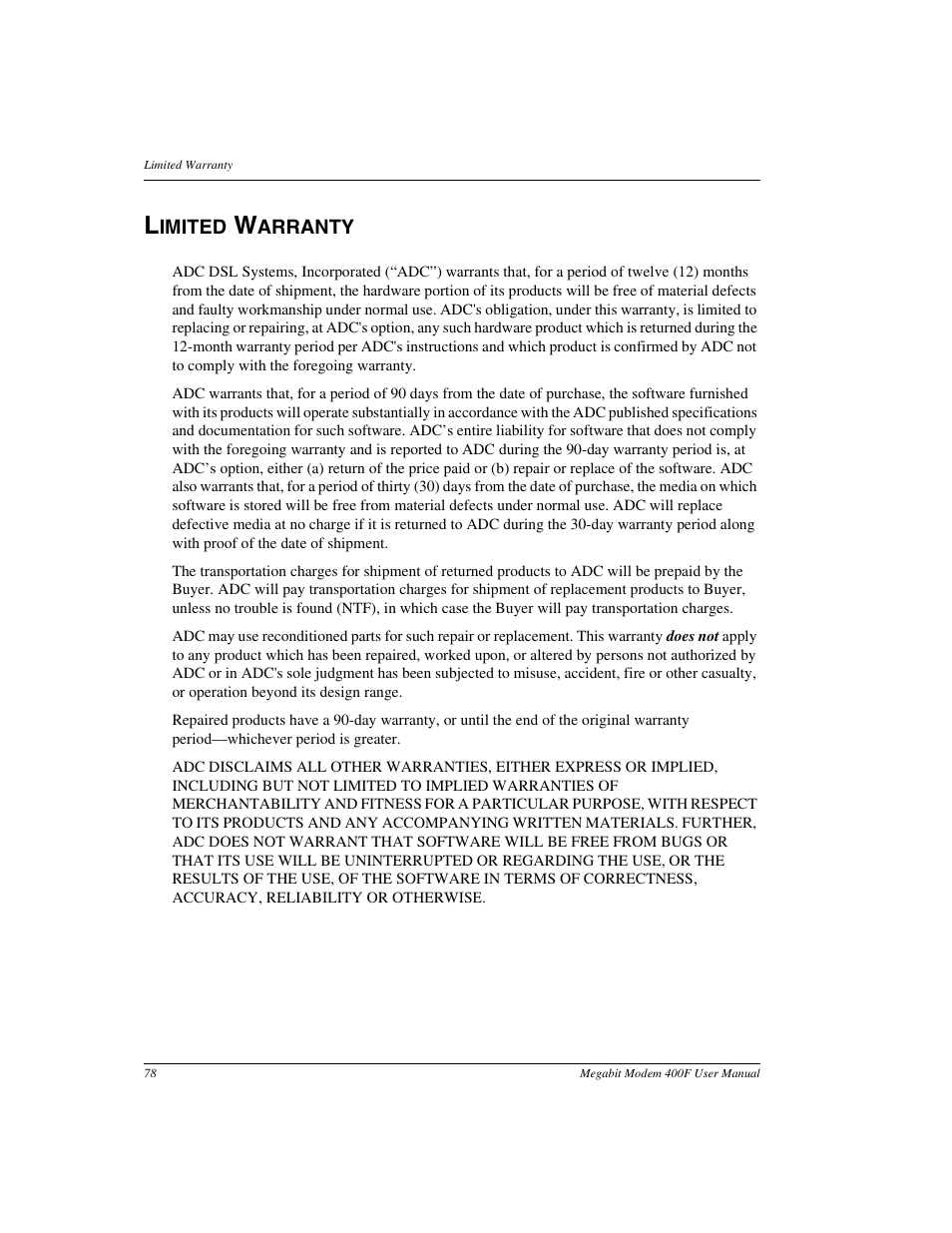 Limited warranty | ADC 400F User Manual | Page 86 / 114