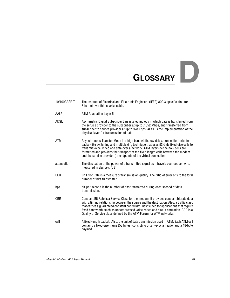 Glossary, Appendix d: glossary, Lossary | ADC 400F User Manual | Page 99 / 114